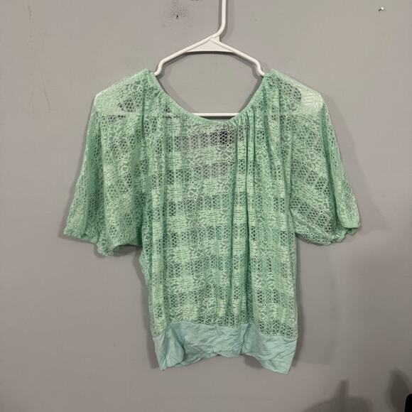 Rue 21 Light Mint Green Lace Faux Button-Up Top Women’s Size Medium Slight Crop - Picture 2 of 6